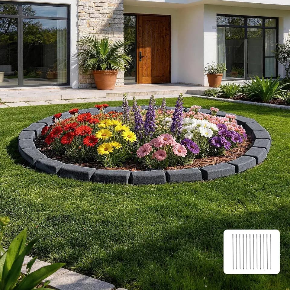 VEVOR Beeteinfassung in Steinoptik, 4,7 m, Beetumrandung ohne Graben, Rasenkante für Rasen, Blumenbeete & Garten, 4er-Pack (je 6 Steine ​​à 118x9,5x5,7 cm), 12 Befestigungsspitzen, Anthrazit