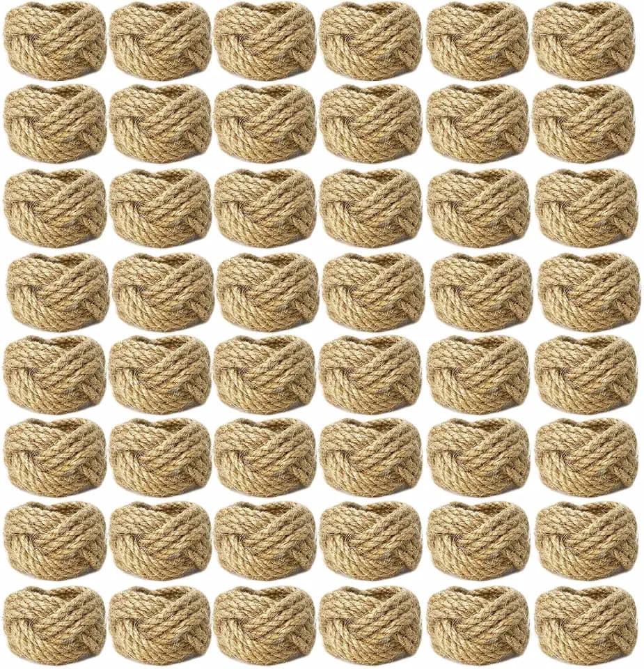 WINGFISH Woven Napkin Rings Set of 50 Farmhouse Burlap Jute Napkin Rings Bulk for Dinning Table, Nautical Napkin Ring Holders Table Decor for Party Gathering Banquet Wedding Birthday