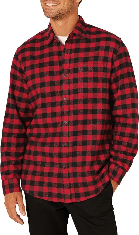 Amazon Essentials Men's Regular Fit Long-Sleeve Flannel Shirt, Soft Brushed Cotton, Lightweight yet Warm