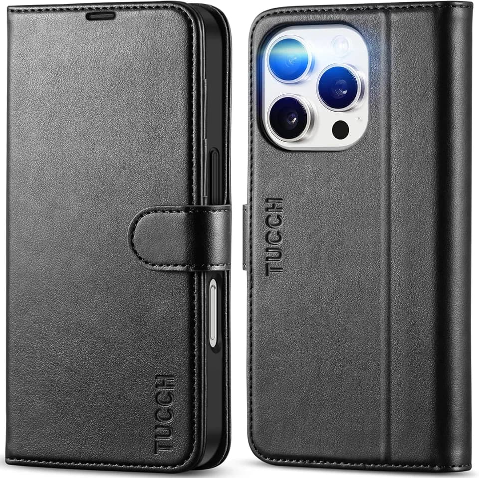 TUCCH Wallet Case for iPhone 16 Pro (6.3") 2024, 4 Card Holders, Black
