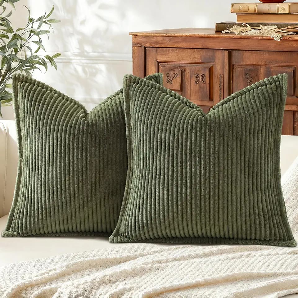 Mecatny Corduroy Fall Throw Pillow Covers 20x20 Set of 2 Olive Green