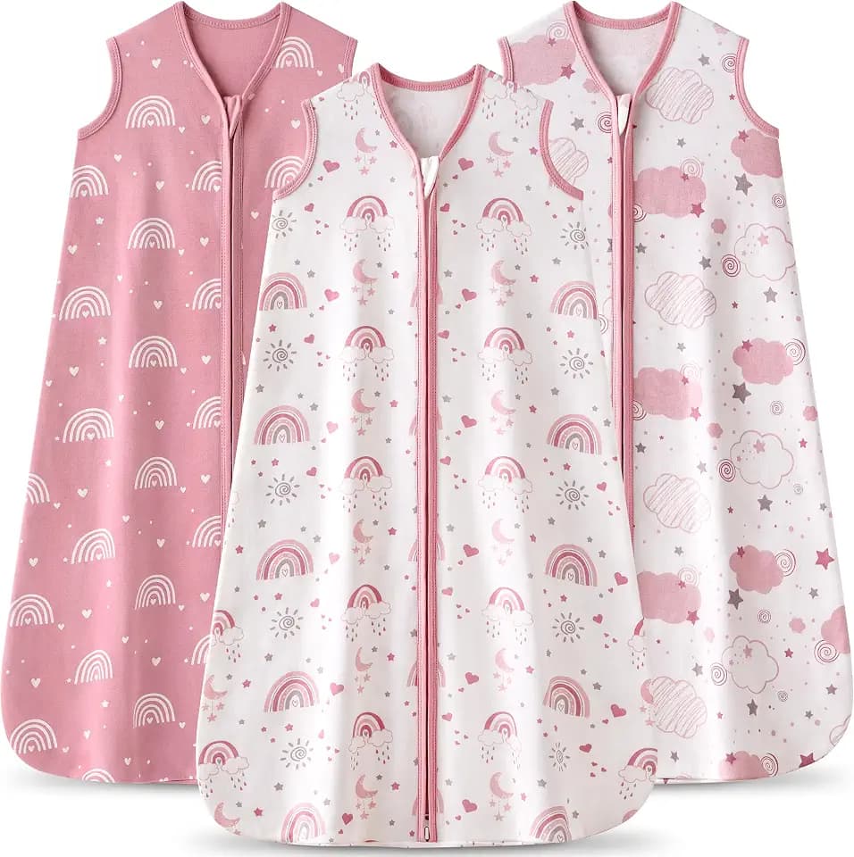 Baby Schlafsack 0.5 Tog Baby Wearable Blankets Baumwolle, 3 Pack Sommer atmungsaktiv Schlafsack für Neugeborene Kleinkind