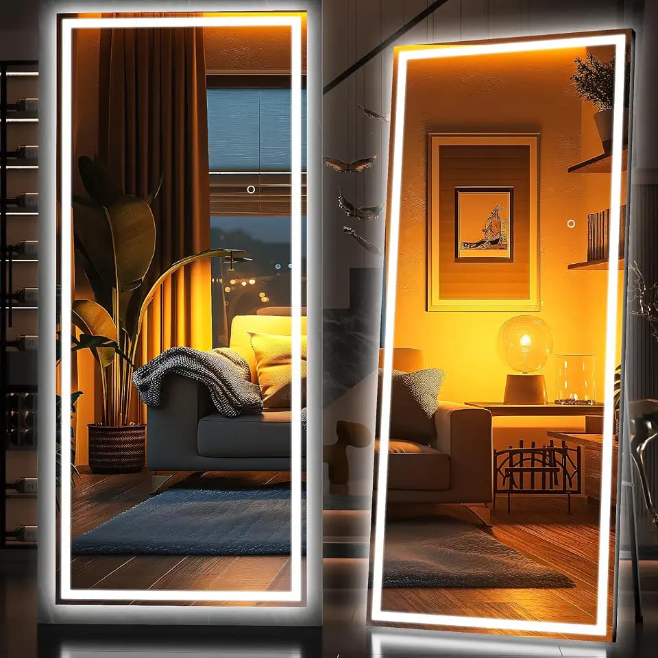 Hasipu 190x70cm Ganzkörperspiegel mit LED Beleuchtung, Groß Standspiegel mit Licht, 3 Lichtfarben, Sicherheitsglas, Freistehender Bodenspiegel, Wandspiegel für Schlafzimmer & Garderobe