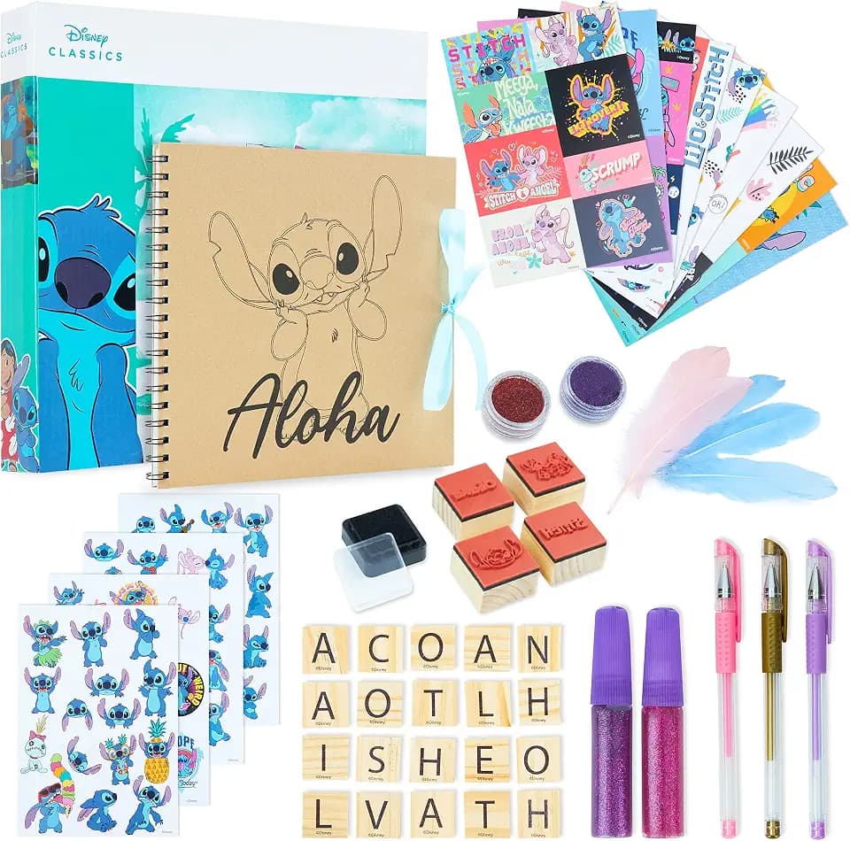 Disney Stitch DIY Scrapbook Mädchen, Scrapbook Set, Stickerbuch & scrapbook zubehör mit Sticker Stempel Glitzerkleber, Geschenke für Mädchen