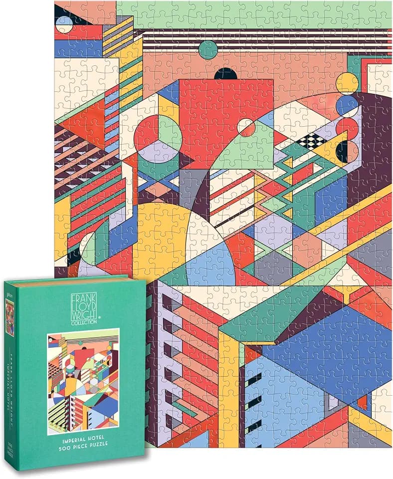 Galison Frank Lloyd Wright Imperial Hotel – 500 Piece Book Puzzle Featuring Tokyo Hotel Geometric Pattern Artwork Packaged in Magnetic Keepsake Book Sized Box
