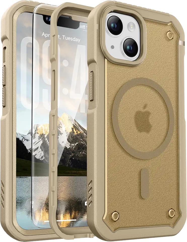 ORETECH Magnetic for iPhone 13 Case with 2X Screen Protector, Khaki