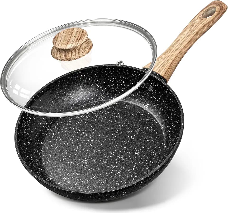 MICHELANGELO Antihaft Pfanne mit Deckel 20 cm, Bratpfanne 20 cm, Granit Beschichtung, Induktion Kompatibel, Omelette-Pfanne, Gesunde Stein Kochgeschirr, PFOA Frei