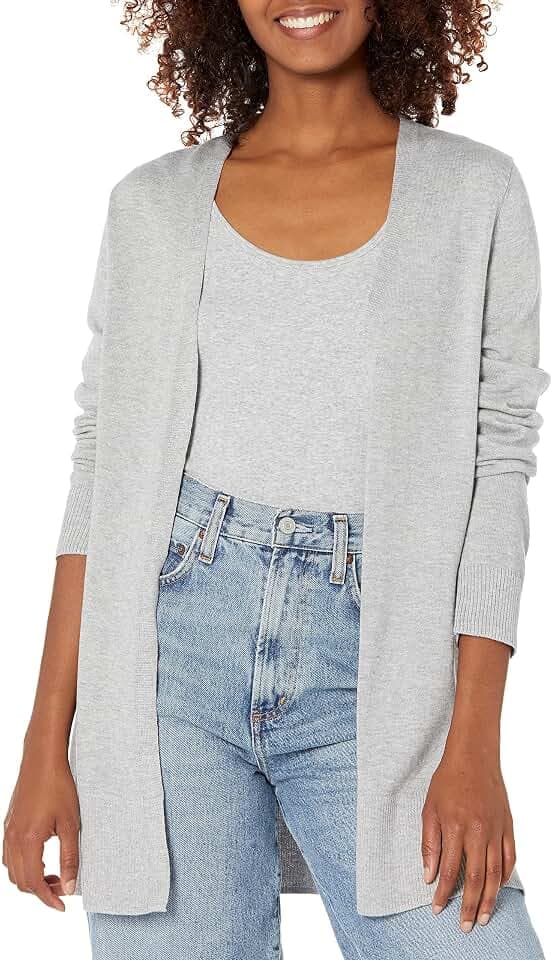 Amazon Essentials Women's Lightweight Long-Sleeve Open-Front Long Cardigan Sweater, Regular Fit