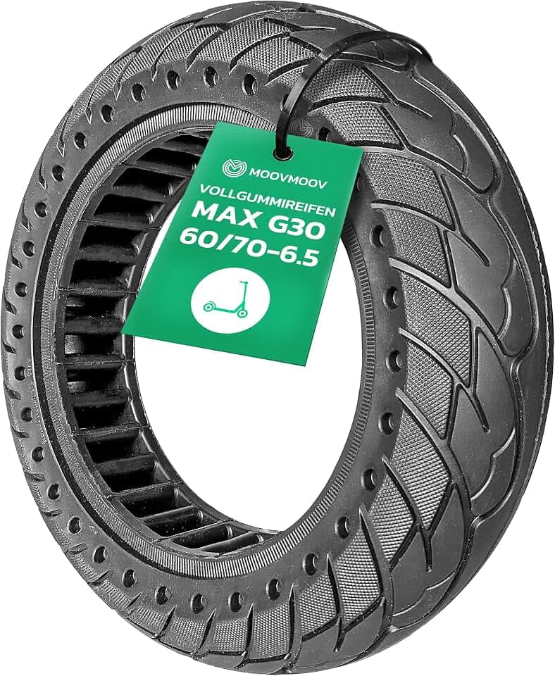 MOOVMOOV Vollgummireifen E-Scooter Reifen 10x2.5 - Kompatibel mit Elektrorollern Ninebot Max G30 - Ersetzt den originalen schlauchlose Reifen 60/70 6.5-10 Zoll - Schlauchlos & Pannenfrei