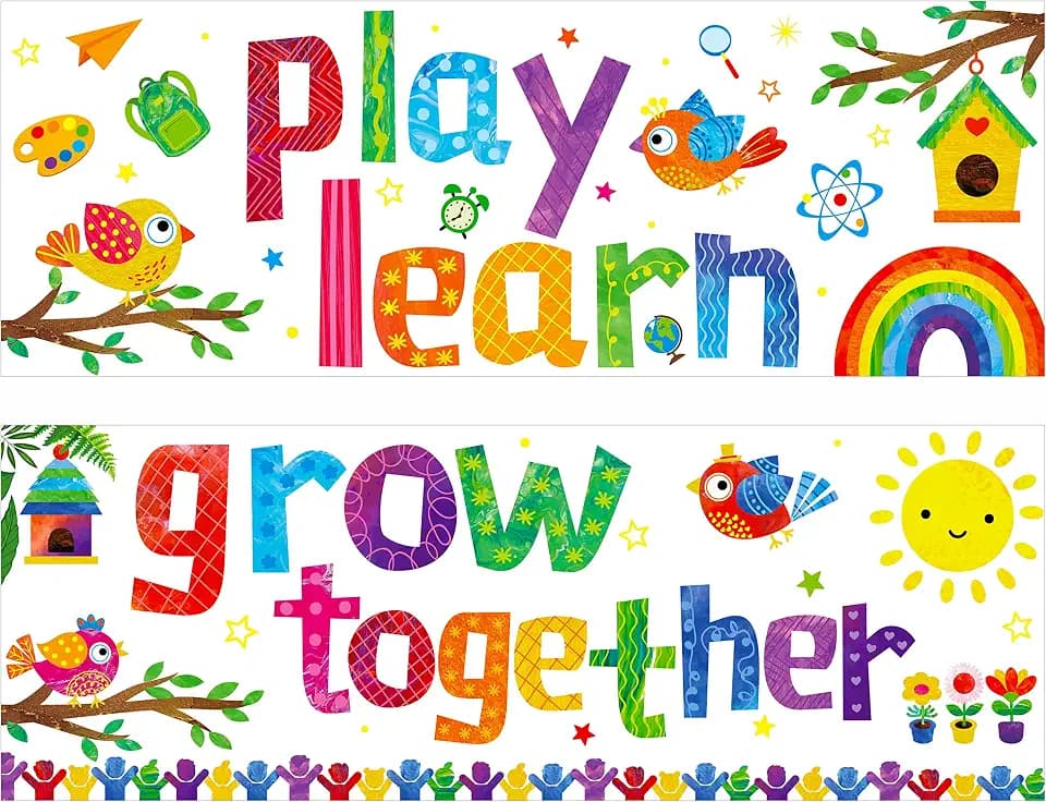 Classroom Banner Poster, 2 PCS Colorful Bulletin Board Decoration Motivational Posters for School & Classroom Kindergarten Preschool Primary Middle High School-Grow Together (Poster Tube Package)