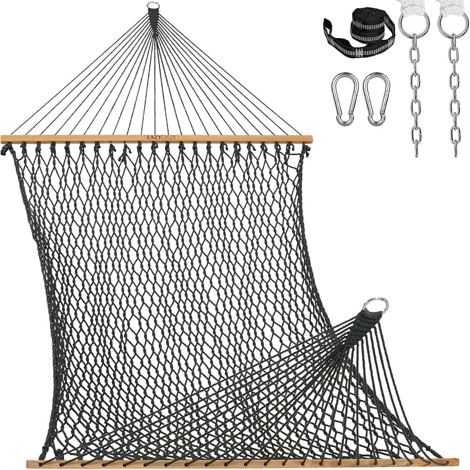 Lazy Daze 13 Ft Double Handwoven Polyester Rope Hammock with Tree Straps