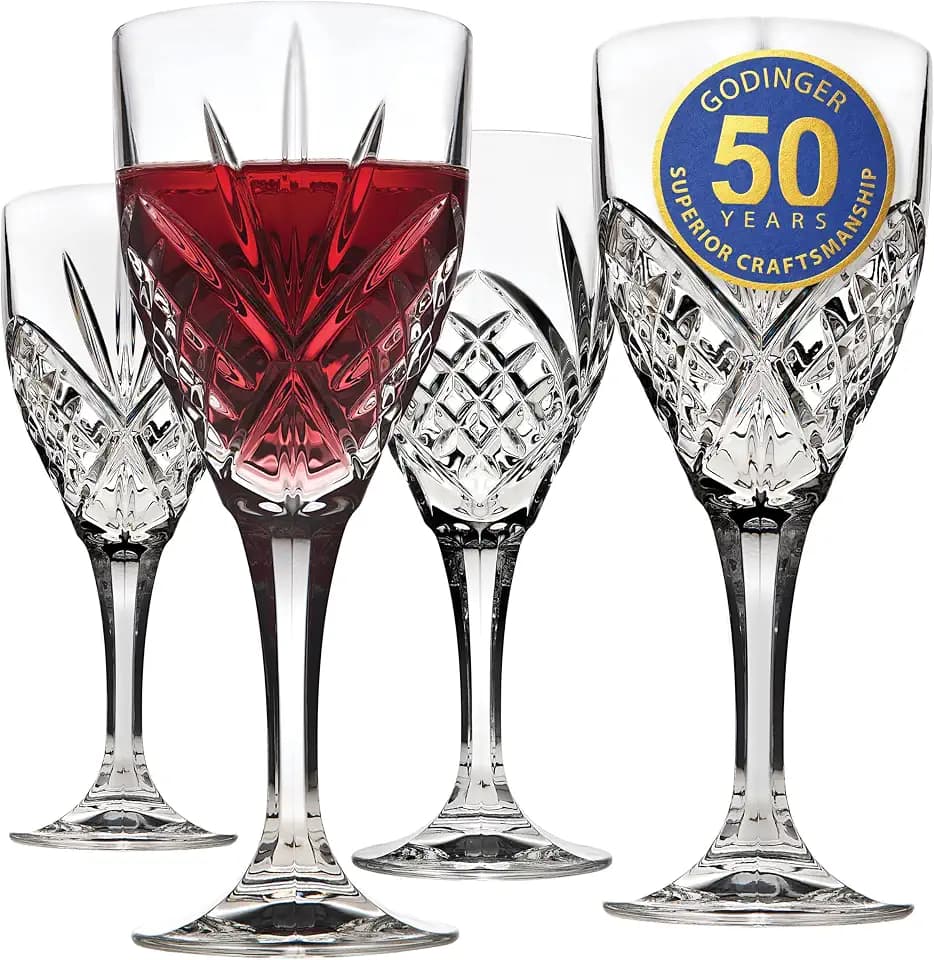 Godinger Wine Glasses Set of 4, Stemmed Wine Goblets, Dublin Crystal Glass