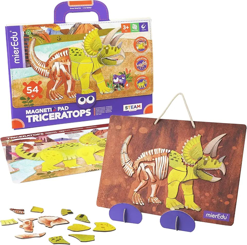 mierEdu Magnetpuzzle Triceratops, Dino Lernspiel für Kinder ab 3 Jahren