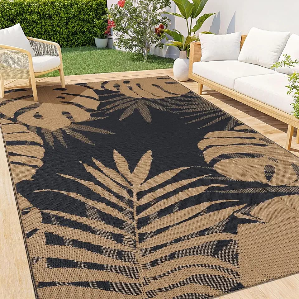 Homaxy Outdoor Teppich Wetterfest, 180x270cm, Braun & Schwarz
