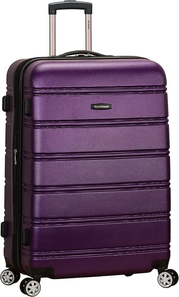 Rockland Melbourne Hardside Expandable Spinner Wheel Luggage, Checked Large 28", Purple