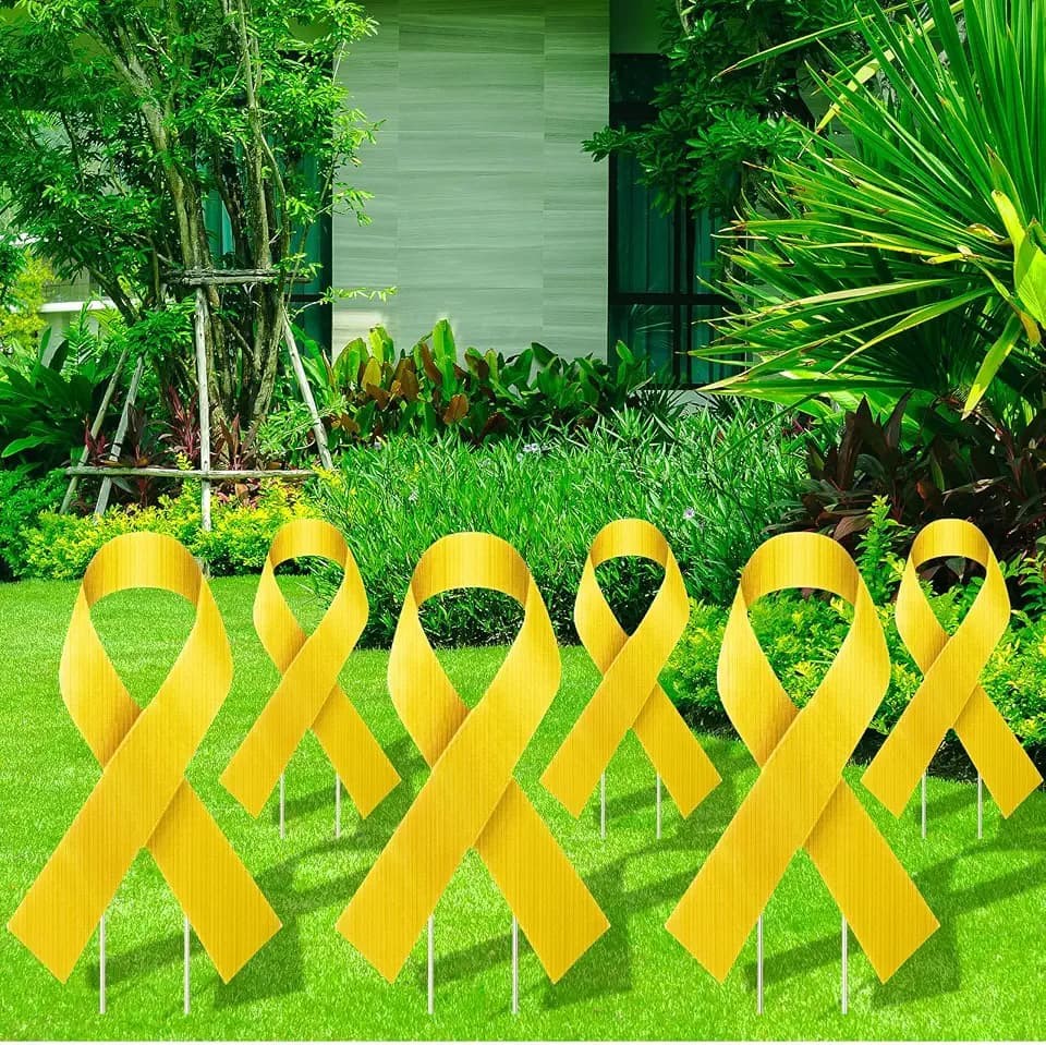 Drydiet 6 Pcs Childhood Cancer Awareness Yard Signs, Gold Ribbon 14"