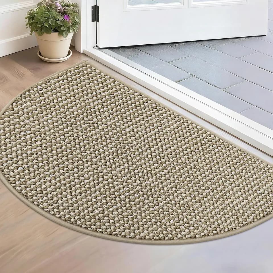 BEQHAUSE Dirt Trapper Door Mat 17" x 30" Half Circle Non Slip, Light Beige