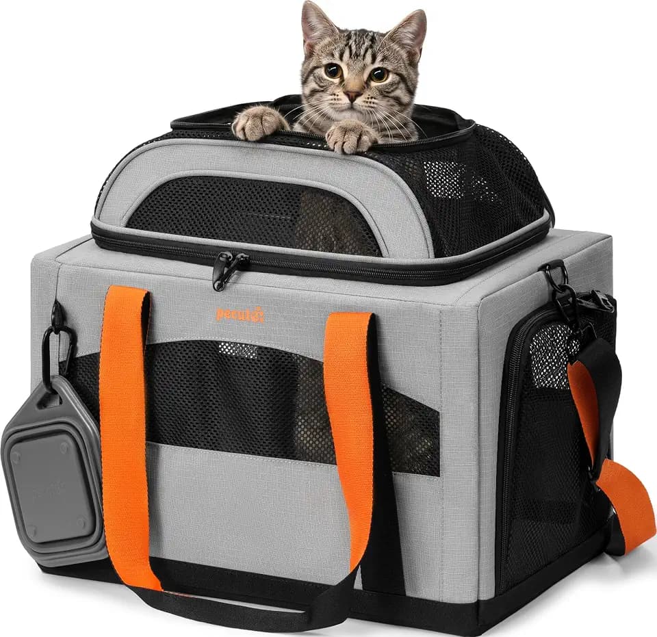 Pecute Cat Carrier,Top Expandable Dog Crate for Travel, Grey