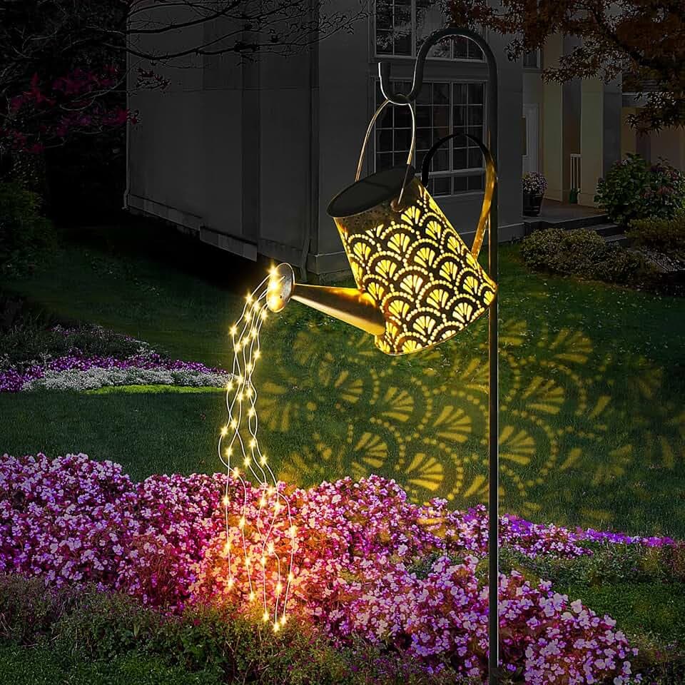 DeepDream Solar Gießkanne Lichterkette Aussen, LED Außen Solarlampen Wasserdicht Gartendeko Gießkannenlicht Lichter mit Schäferhaken, Vintage Lichterkette Aussen für Garten Hofweg Balkon Terrasse