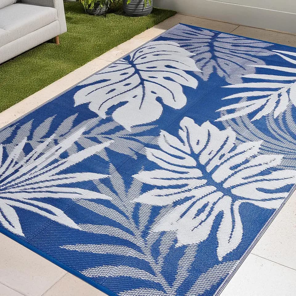 YONILE Outdoor Patio Rug, 6x9ft Waterproof Reversible Camping Rug