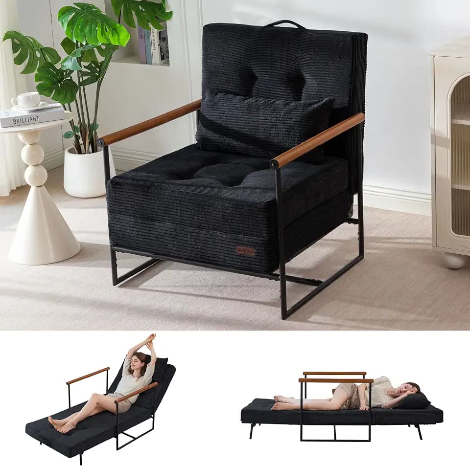 MAXYOYO Chair Bed, Adjustable Sleeper Chair, Single Sofa Bed with Frame