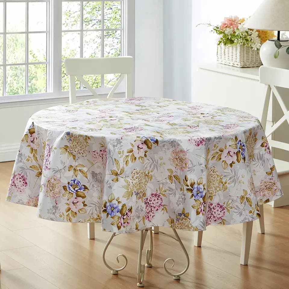 Newbridge Avery Garden Blooms and Buds 70 Inch Round Vinyl Tablecloth