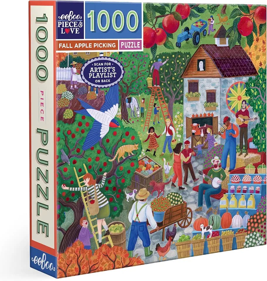 eeBoo Fall Apple Picking 1000 Piece Square Jigsaw Puzzle, 23" x 23"