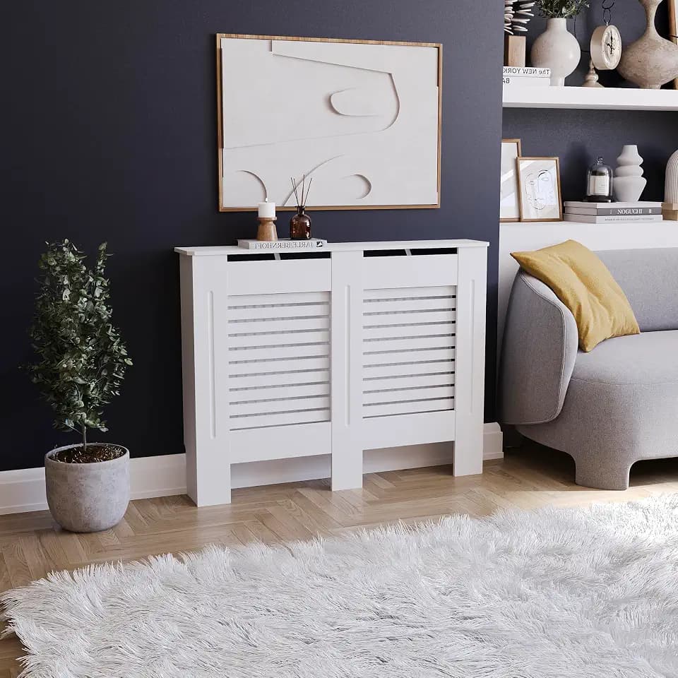Vida Designs Milton Heizkörperabdeckung Weiß - Mittel - Modernes horizontales Lamellendesign für optimale Wärmeverteilung - H82xW111xD19cm - Lackiertes MDF-Möbel Ideal für Wohnzimmer und Flur