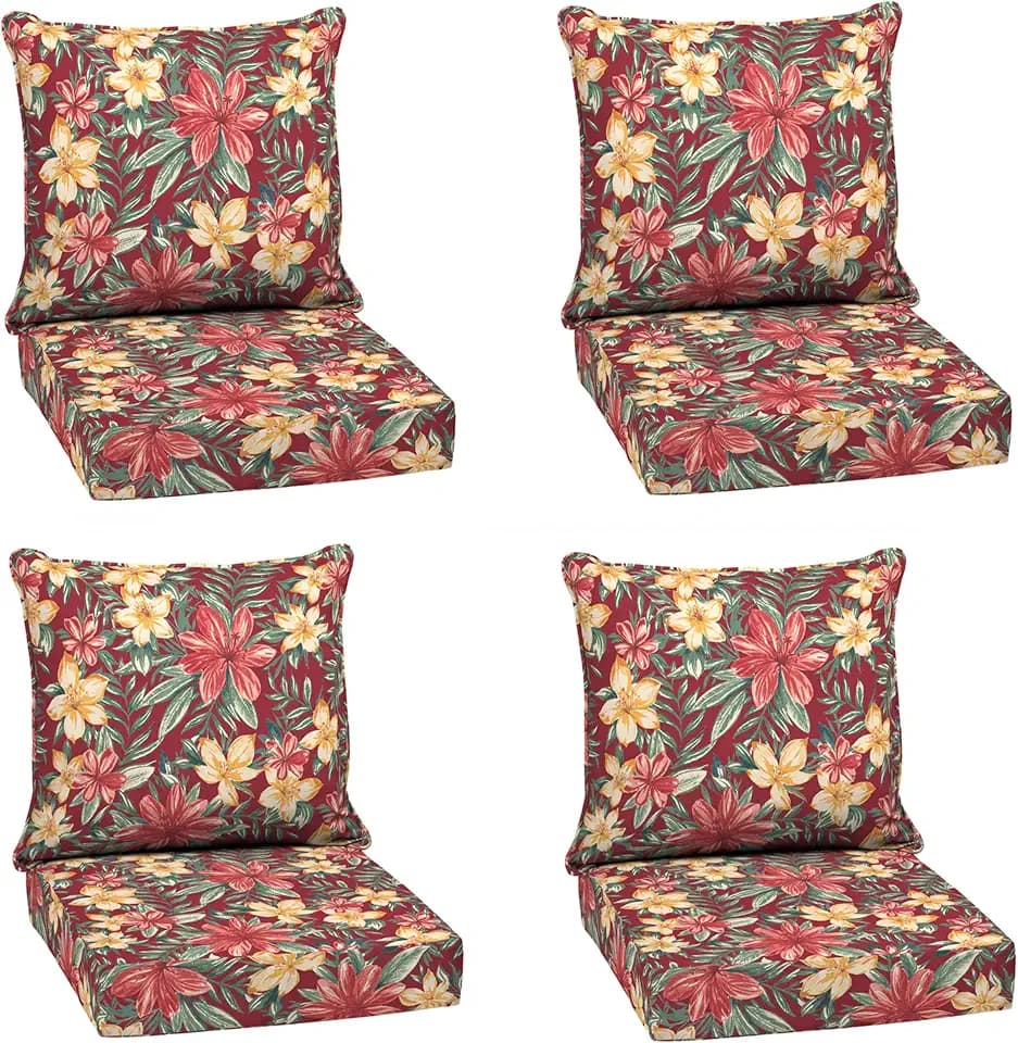 Arden Deep Seat Outdoor Chair Cushion Set (4-Pack), 24 in x 24 in, Weather-Proof, Rain-Proof, Fade Resistant Patio Cushion Set for Chair, Sofa, and Couch Ruby Clarissa