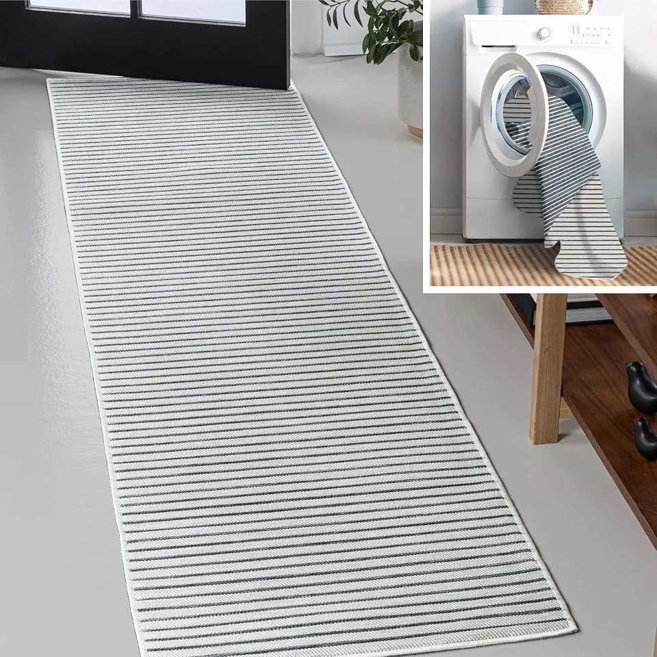 JONATHAN Y Pinstripe Reversible Washable Indoor Outdoor Runner Rug 2X8 Navy/Cream, Damon Classic Coastal for Backyard, Patio, Porch, Easy-Cleaning, Pet-Friendly, Non-Shedding (SVH102A-28)