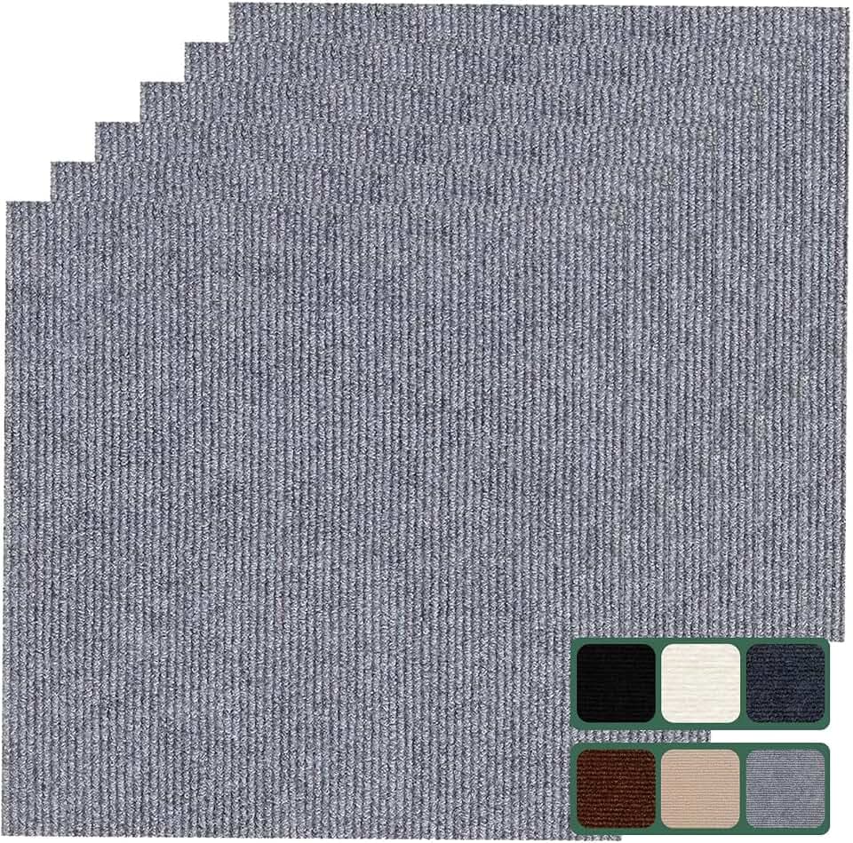 Peel and Stick Carpet Tiles, Self Adhesive Floor Squares with Extra Soft Pad, Easy Installation for Bedroom, Living Room, Office, Rental (30, Light Gray)