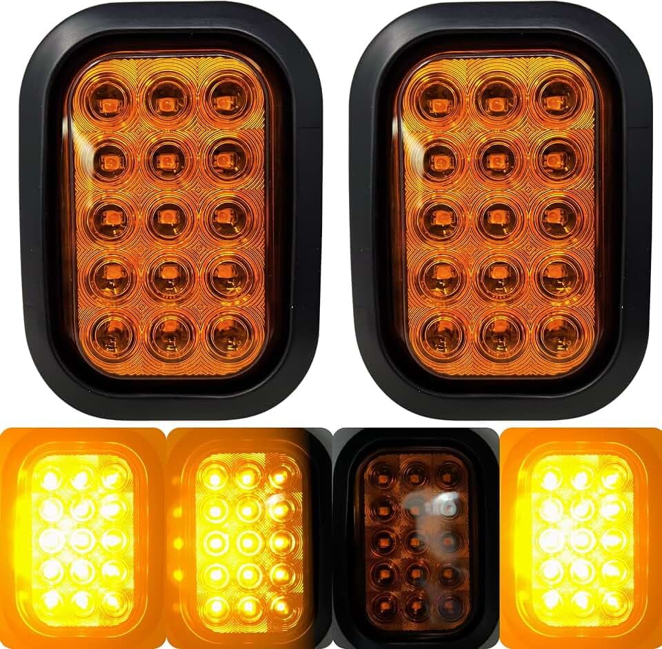 All Star Truck Parts 5x3 2x Amber Strobe Flashing Rectangle 15 LED Signal Turn Tail Park Light Tow Truck Semi Trailer CM Flatbed Reading Postal Hitch Mounted RV Bus Grommet 3 Wire Pigtail Plug Kit