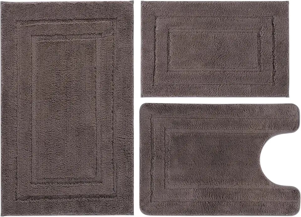 Bathroom Rugs Sets 3 Piece, with 20" x 28" U-Shaped Toilet Rug, Ultra Water Absorbent and Super Soft, Non-Slip, Microfiber Shaggy Plush Bath Mats for Bathroom, Tub, Kitchen (Chocolate)