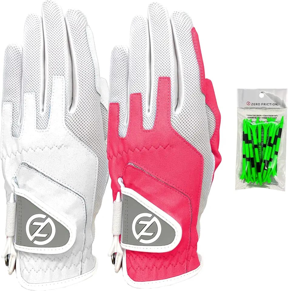 Ladies Synthetic Right Hand Golf Glove (2 Pack), Universal Fit White/Pink, One Size