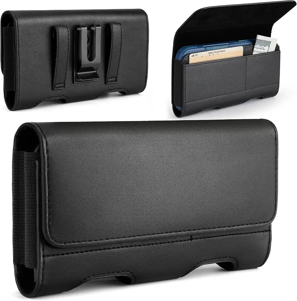 Mopaclle Leather Phone Holster with Heavy Duty Metal Belt Clip and Card Holder, Compatible with Samsung Galaxy S26/S25/S24/S23/S22 Ultra, Note 20/10 Series, and A17/A17F/A17M Series - Black