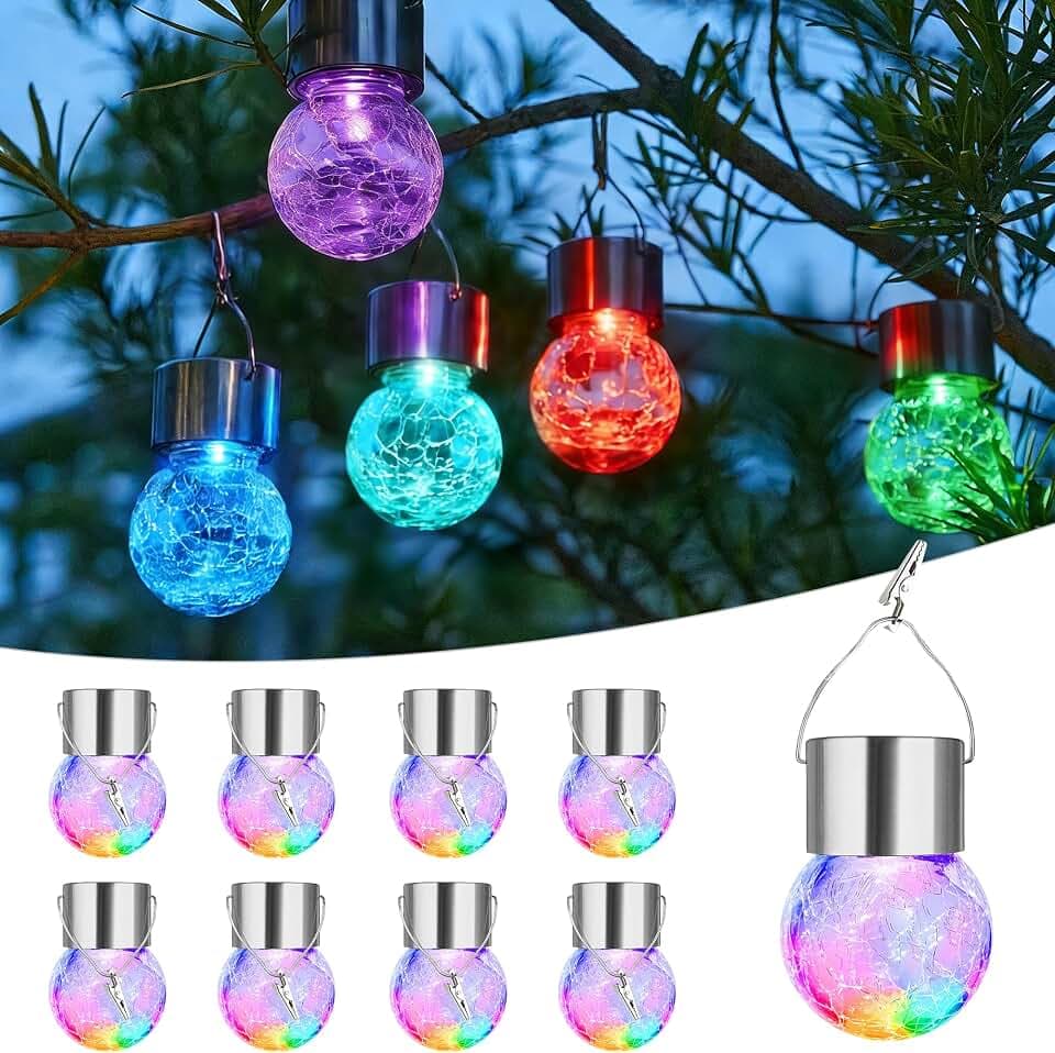 Halloween Decorations,Hanging Solar Lights for Outside Decorative Outdoor Hanging Tree Lights Waterproof for Balcony Backyard Yard Decor Women Mom Grandma Gifts 8 Pack (Color Changing)