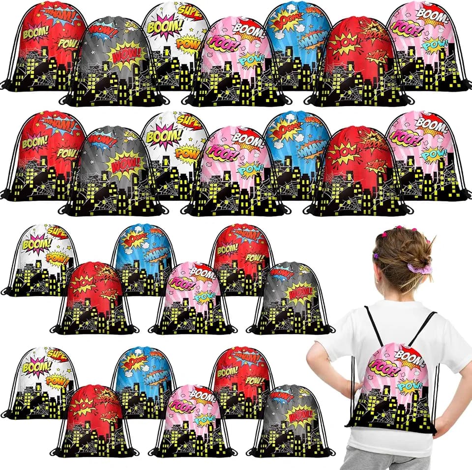 Lothee 30 Pcs Hero Drawstring Gift Bags, Hero Party Favors