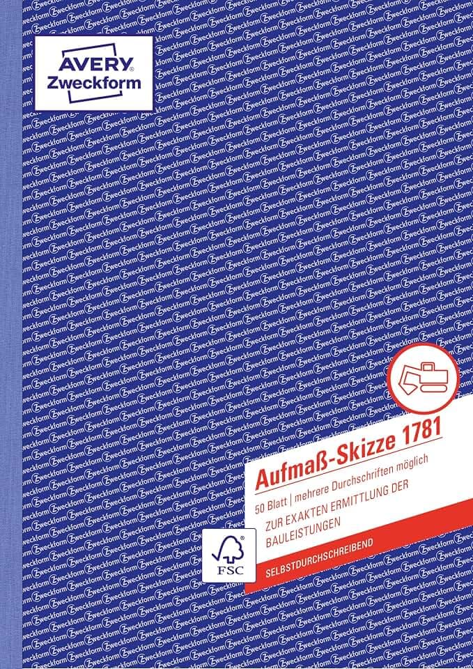 AVERY Zweckform 1781 Aufmaß-Skizze (A4, selbstdurchschreibend, von Rechtsexperten geprüft, für Deutschland und Österreich zur Aufzeichnung von Abmessungen relevanter Bauteile, 50 Blatt) weiß