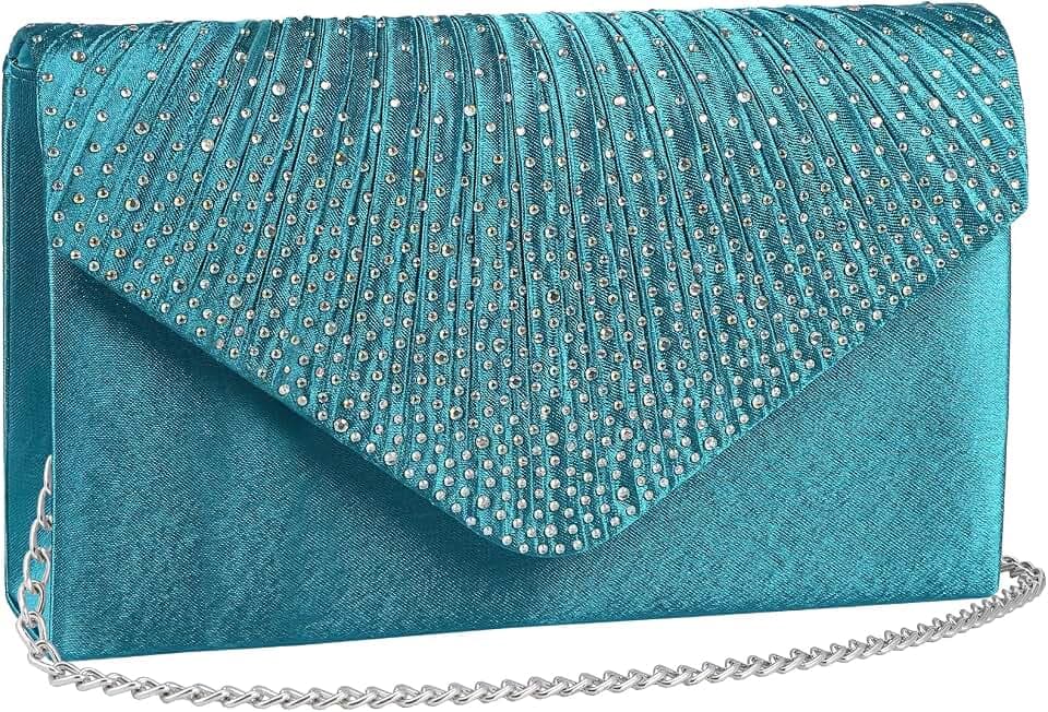 Womens Ladies Satin Diamante Clutch Bag Envelope Handbag Evening Bridal Bag Wedding Fashion Prom Vintage Shoulder Bags
