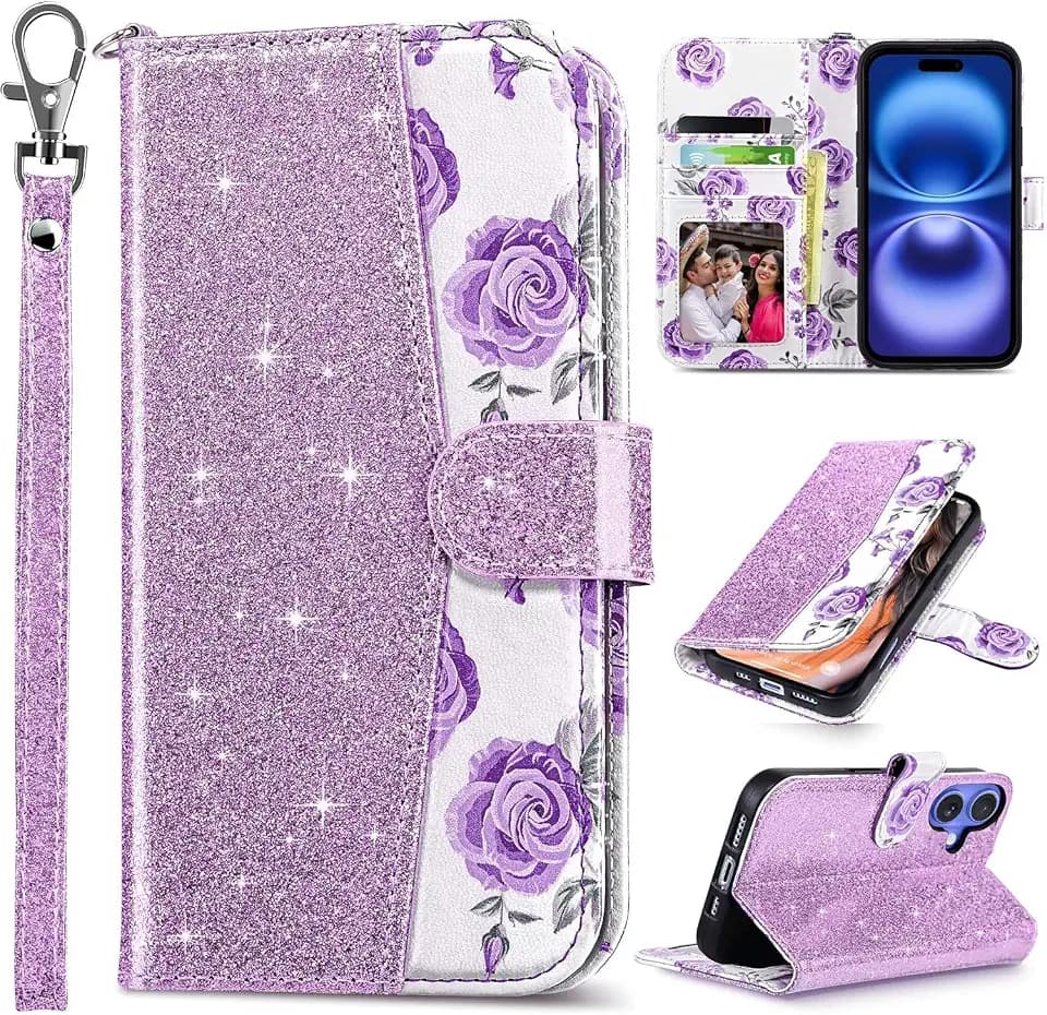 ULAK for iPhone 17 Wallet Case [RFID Blocking], Purple Flower