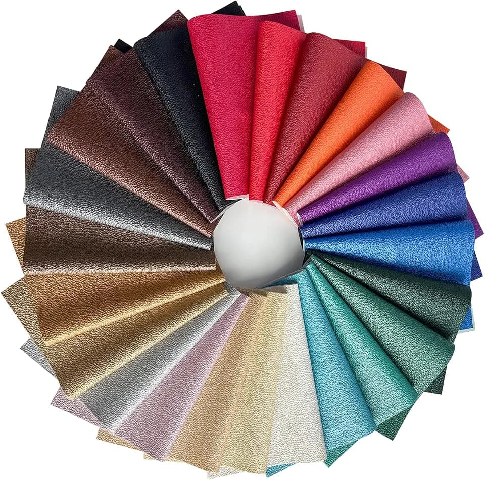 24 Stück Faux Leder Stoff Blatt, Kunstlederplatten in Litschi-Optik 21x30 cm, Geprägtes Einfarbiges Kunstleder für DIY Basteln, Handtaschen, Geldbörsen, Haarschmuck, Nähprojekte