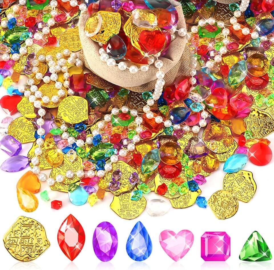 MARFOREVER Pool Toys Pirate Treasure Gems and Gold Coins 246 Pcs