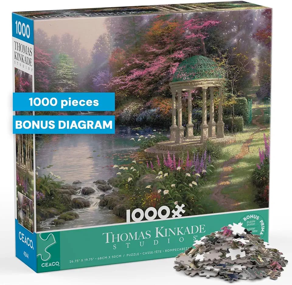 CEACO Thomas Kinkade, Garden of Prayer, 1000 Piece Jigsaw Puzzle for Adults