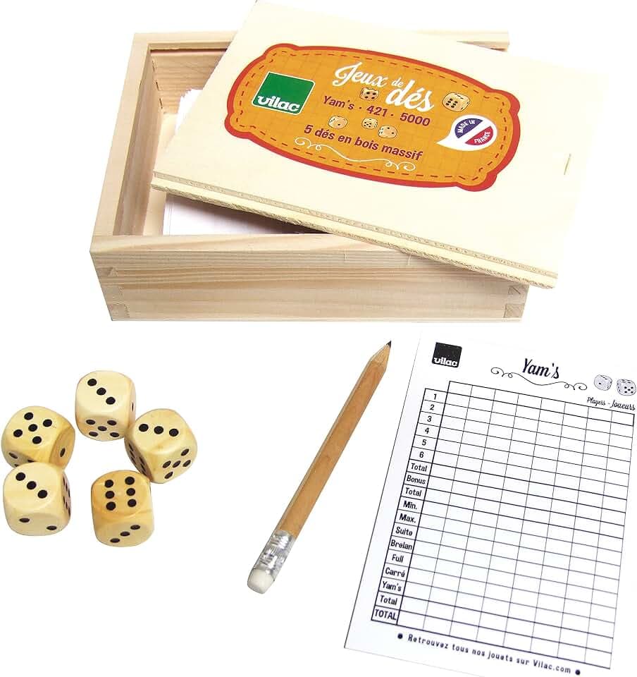 Yahtzee-Spiel 6 Würfel und Punkteblock für Kinder ab 6 Jahren aus Holz