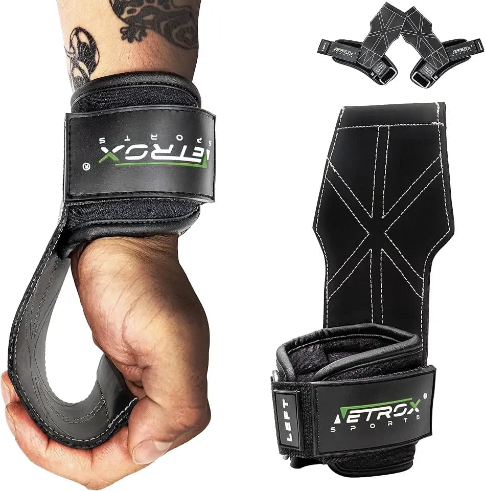 NetroxSports Hyper Grips Fast Zughilfen Krafttraining Leder – Fitness Lifting Straps für Kreuzheben, Deadlift, Bodybuilding & Gym – Handgelenkschutz, Grip Zughilfe - für Männer & Frauen, Gewichtheben