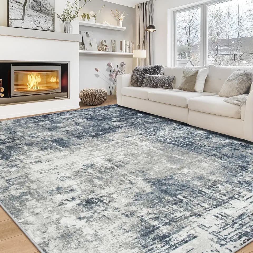 9x12 Area Rugs for Living Room Bedroom Dining Room Washable Blue Grey