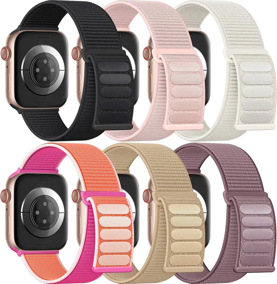 Easuny 6 Pack Sport Nylon Loop Compatible with Apple Watch Bands for Women