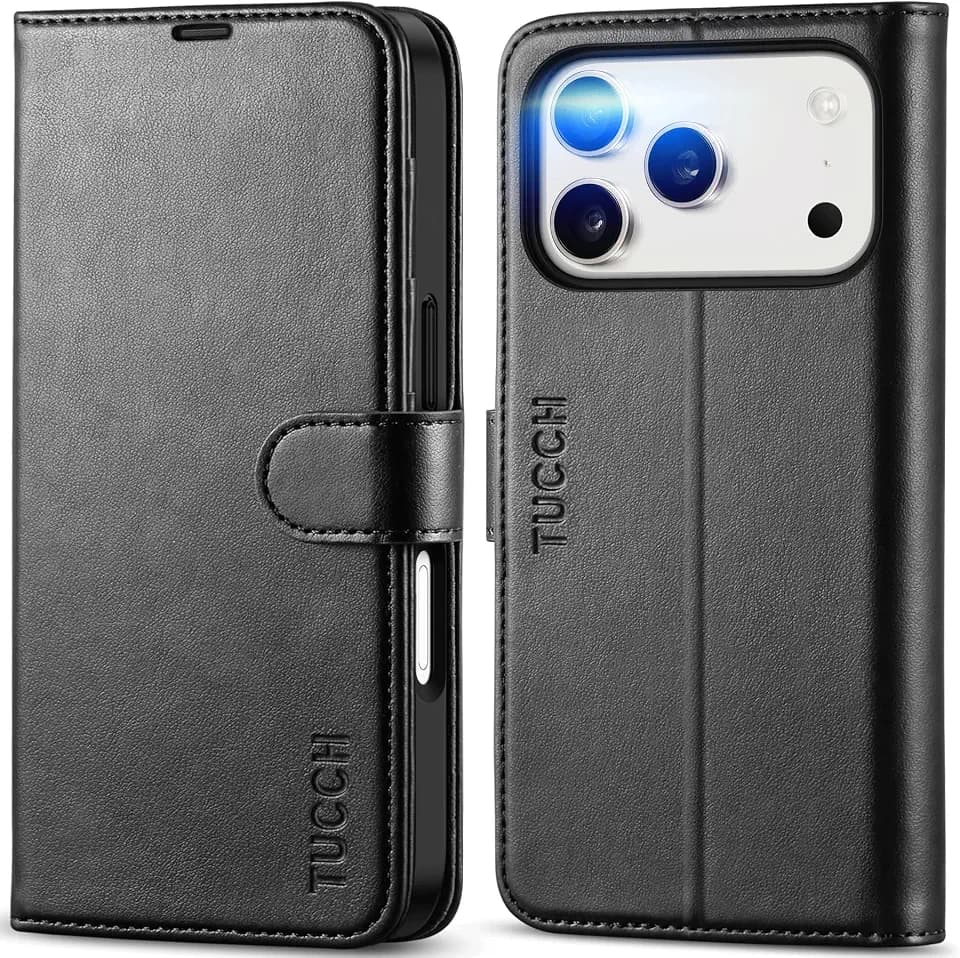 TUCCH Wallet Case for iPhone 18 Pro/17 Pro (6.3"), 4 Card Holders, Black