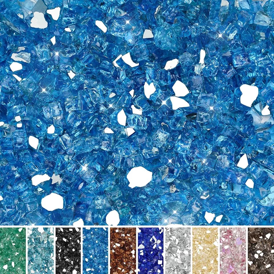 Skyflame 1/2-Inch Fire Pit Glass Rocks for Fireplace Fire Pit, 15-Pound
