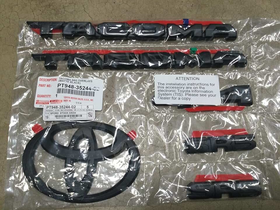 Genuine Toyota 2024 + Tacoma SR5 Matte Black Emblem Overlay Set PT948-35244-02